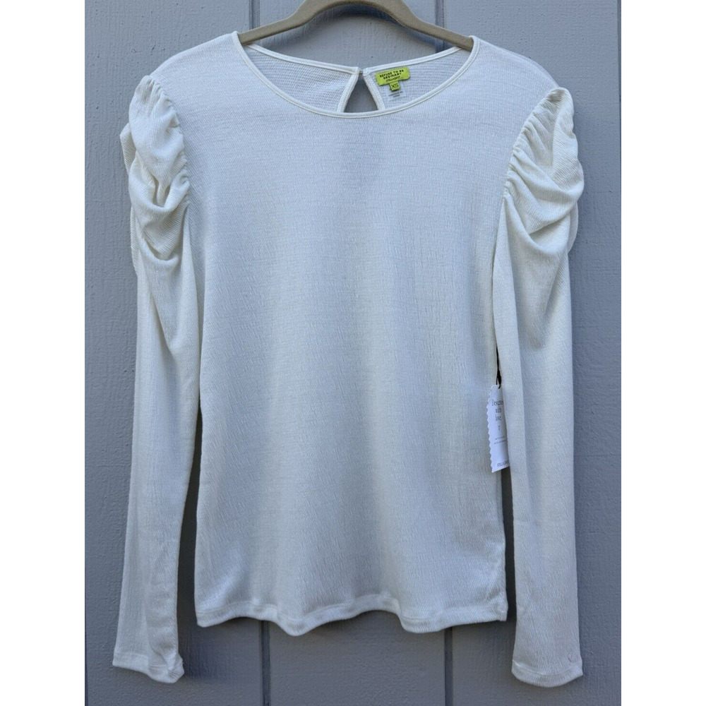 NWT Stella & Dot Women's‎ XS Ruched Long Sleeve Soft Ivory Top Linen Blend